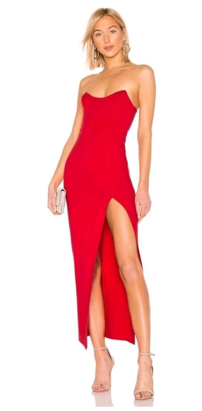 Superdown Revolve Ryleigh Strapless Maxi Dress Red XS High Slit Bodycon Cocktail